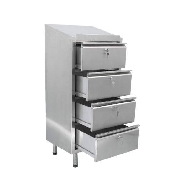 facilitas-srl-azienda-produzione-armadi-metallici-modena-X4150-cassettiera-grande-quattro-cassetti-acciaio-inox-aperto